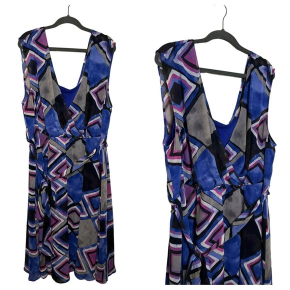 Lane Bryant Ladies Purple Multi-Color Belted Knee Length Stylish Dress SZ 24/26 - Picture 1 of 9